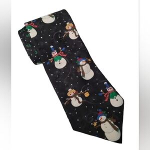 Hallmark Yule Tie Greetings Mens Christmas Necktie Snowman Blue & Black